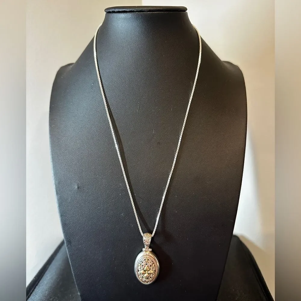 Stunning Oval-Filigree Silver and 14k Pendant with 20